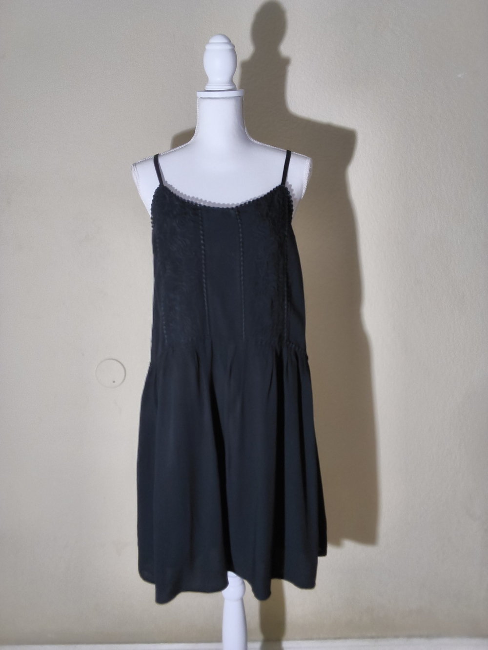 LOFT Black Mini Slip Dress with Delicate Trim